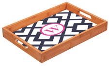 Preppy Plates - Personalized Bamboo Trays (Arbor Navy and Pink Single Initial)