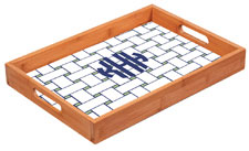 Preppy Plates - Personalized Bamboo Trays (Basketweave Circle Monogram)