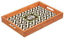 Preppy Plates - Personalized Bamboo Trays (Santorini Chocoloate Circle Monogram)
