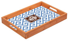 Preppy Plates - Personalized Bamboo Trays (Santorini Blue Circle Monogram)