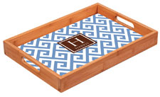 Preppy Plates - Personalized Bamboo Trays (Santorini Blue Single Initial and Name)