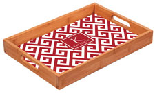 Preppy Plates - Personalized Bamboo Trays (Santorini Red Single Initial and Name)