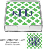 Preppy Plates - Personalized Coasters (Green Lattice with Navy Blue)