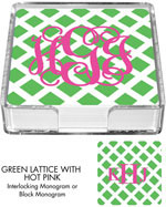 Preppy Plates - Personalized Coasters (Green Lattice with Hot Pink)