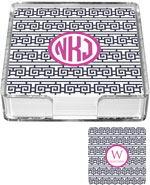 Preppy Plates - Personalized Coasters (Fretwork Navy & Pink)