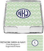 Preppy Plates - Personalized Coasters (Fretwork Green & Navy)