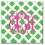 Preppy Plates - Personalized Coasters (Green Lattice Pink)
