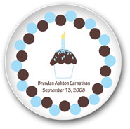 Preppy Plates - Personalized Melamine Plates (Blue Cupcake with Dots)