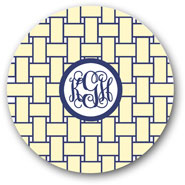 Preppy Plates - Personalized Melamine Plates (Basketweave Butter Interlocking Monogram)