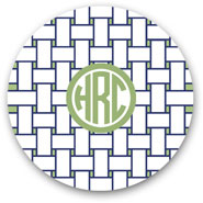 Preppy Plates - Personalized Melamine Plates (Basketweave Willow Circle Monogram)