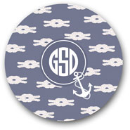 Preppy Plates - Personalized Melamine Plates (Anchors Away Circle Monogram)