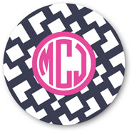 Preppy Plates - Personalized Melamine Plates (Arbor Navy and Pink Circle Monogram)