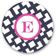 Preppy Plates - Personalized Melamine Plates (Arbor Navy and Pink Single Initial)