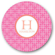 Preppy Plates - Personalized Melamine Plates (Avery Pink Single Initial and Name)