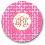 Preppy Plates - Personalized Melamine Plates (Avery Pink Interlocking Monogram)