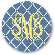 Preppy Plates - Personalized Melamine Plates (Bamboo Cornflower Interlocking Monogram)