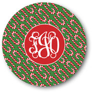 Preppy Plates - Personalized Melamine Plates (Candy Cane Interlocking Monogram)