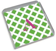 Preppy Plates - Personalized Lucite Trays (Green Lattice with Hot Pink Initial)