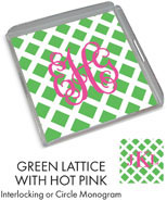 Preppy Plates - Personalized Lucite Trays (Green Lattice with Hot Pink)