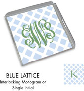 Preppy Plates - Personalized Lucite Trays (Blue Lattice)