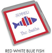 Preppy Plates - Personalized Lucite Trays (Red White Bllue Fish)