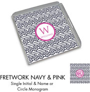 Preppy Plates - Personalized Lucite Trays (Fretwork Navy and Pink)