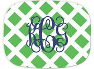 Preppy Plates - Personalized Platters (Lattice Green Blue Interlocking Monogram)