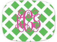 Preppy Plates - Personalized Platters (Lattice Green Pink Interlocking Monogram)