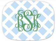 Preppy Plates - Personalized Platters (Lattice Blue Interlocking Monogram)