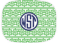 Preppy Plates - Personalized Platters (Fretowrk Green and Navy Circle Monogram)