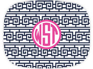 Preppy Plates - Personalized Platters (Fretowrk Navy and Pink Circle Monogram)