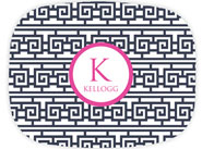 Preppy Plates - Personalized Platters (Fretowrk Navy and Pink Single Initial and Name)