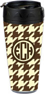 Preppy Plates - Personalized 16 oz. Tumbler (Houndstooth Chocolate Circle Monogram)