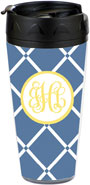 Preppy Plates - Personalized 16 oz. Tumbler (Bamboo Cornflower Interlocking Monogram)