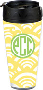 Preppy Plates - Personalized 16 oz. Tumbler (Yellow Waves Circle Monogram)