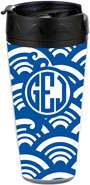 Preppy Plates - Personalized 16 oz. Tumbler (Blue Waves Circle Monogram)