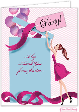 Personalized Stationery/Thank You Notes by Bonnie Marcus - Balloon Gift Girl (Brunette)