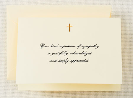 Boxed Stationery Sets by Crane - Hand Engraved Gold Cross Sympathy Acknowledgement Note