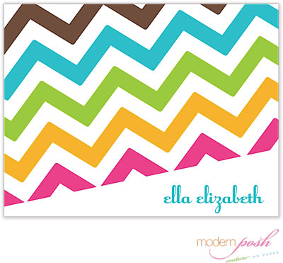 Personalized Stationery/Thank You Notes by Modern Posh - Chevron Posh - Blue & Brown