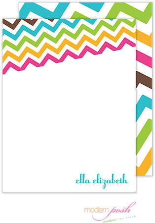 Personalized Stationery/Thank You Notes by Modern Posh - Chevron Posh - Blue & Brown