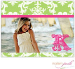 Personalized Stationery/Thank You Notes by Modern Posh - Green Damask Posh Photo - Green & Pink