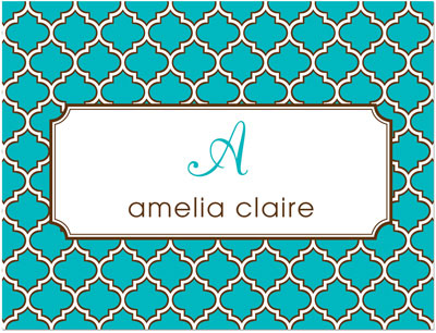 Note Cards/Stationery by Prints Charming - Turquoise & Brown Greek Pattern (Folded)