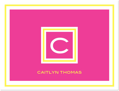 Note Cards/Stationery by Prints Charming - Hot Pink & Yellow Framed Initial (Folded)