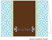 Note Cards/Stationery by Prints Charming - Blue and Chocolate Band Note (Folded)