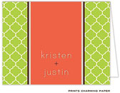 Note Cards/Stationery by Prints Charming - Lime and Orange Quatrefoil Note (Folded)