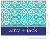 Note Cards/Stationery by Prints Charming - Turquoise and Navy Note (Folded)