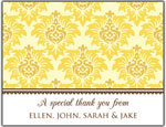 Prints Charming Folded Note Cards - Yellow Damask (N9159)