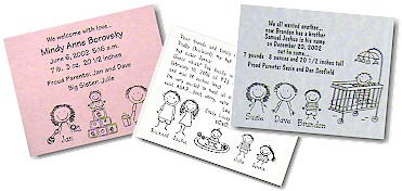 Pen At Hand Stick Figure Birth Announcements - Black Ink