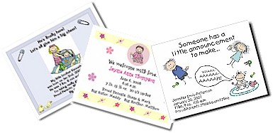 Pen At Hand Stick Figure Birth Announcements - Full Color