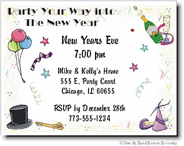 Pen At Hand Stick Figures - Invitations - New Years #2 (Holiday)